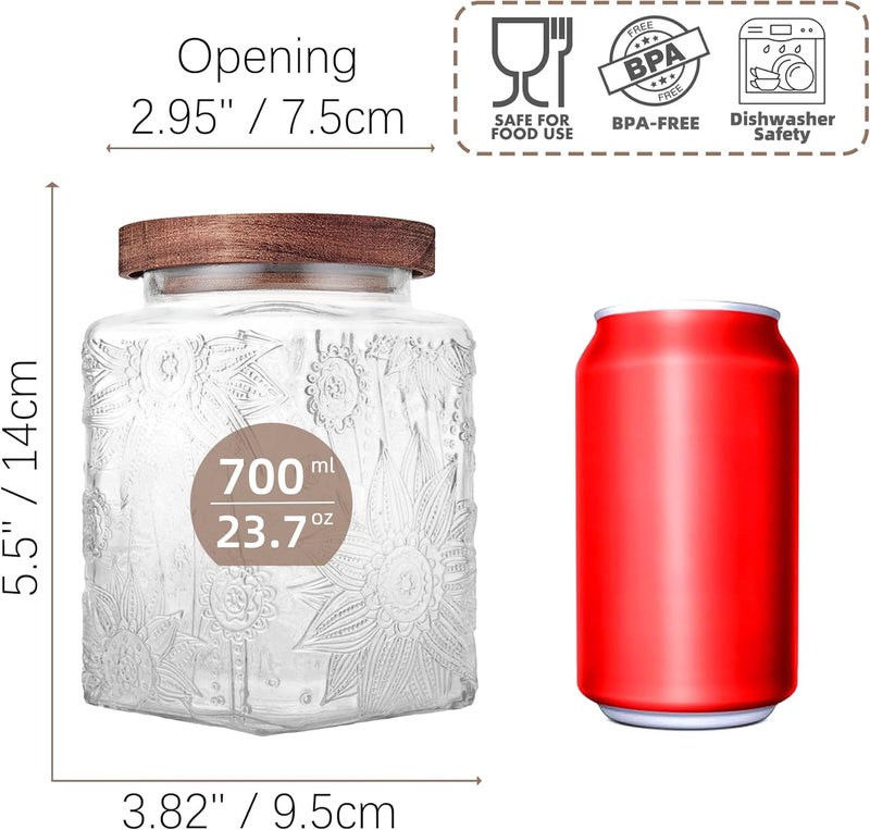 Custde Glass Storage Jars With Airtight Lid, 23.7oz Container For Kitchen Counter with Wood Lid, brown sugar, candy, coffee, cookie, salt, tea, cute Jar (Square Sunflower) - Image 3